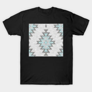 Aqua And Grey Kilim - Linen Texture T-Shirt